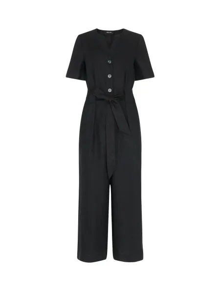 Whistles Black Fiona Linen Button Jumpsuit