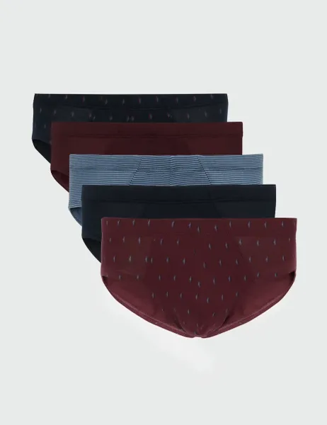 Marks & Spencer 5 Pack Pure Cotton Geometric Print Briefs Burgundy Mix