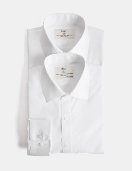 Marks & Spencer Ultimate 2 Pack Regular Fit Non Iron Shirts White