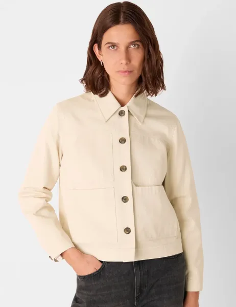 Whistles Mia Cotton Blend Utility Jacket Neutral