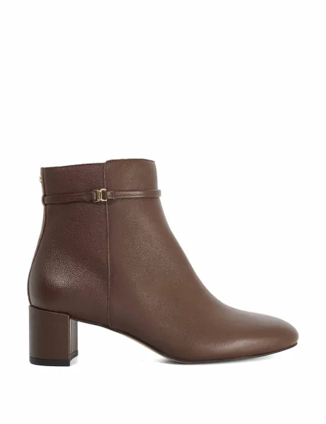 Dune London Leather Block Heel Ankle Boots Dark Brown