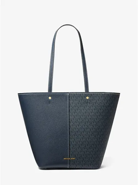 Flora Large Signature Logo and Leather Tote Bag