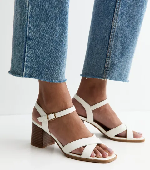 Women's White Faux Leather Block Heel Sandals Vegan
