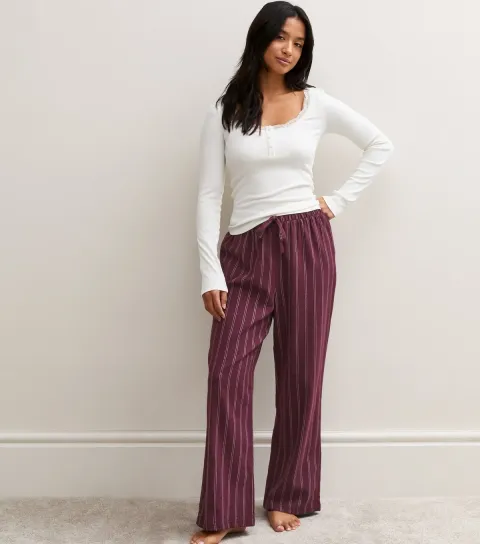 New Look Women's Petite Red Cotton Striped Pyjama Trousers