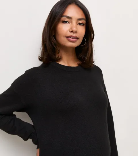 Women's Maternity Black Knitted Side Split Jumper