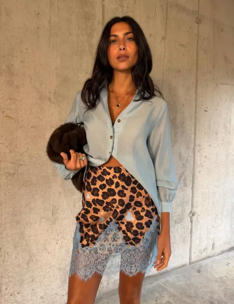 Never Fully Dressed Animal Print Lace Detail Mini Slip Skirt Brown Mix