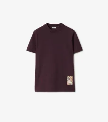 Check Label Cotton T-shirt in Wine red