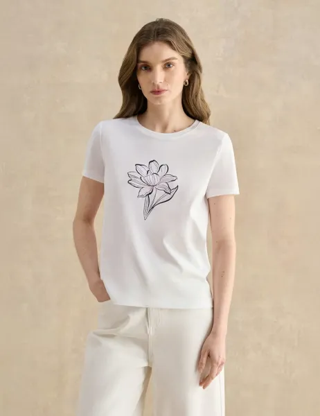 Hobbs Pure Cotton Floral Relaxed T-Shirt White Mix