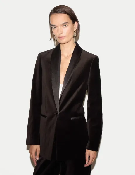 Jigsaw Velvet Tailored Shawl Collar Blazer Brown