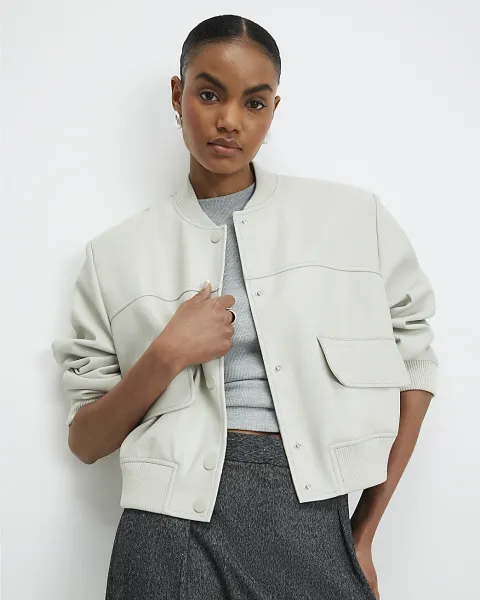 River Island Faux Leather Cropped Bomber Jacket