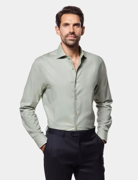 Hawes & Curtis Slim Fit Brushed Cotton Twill Shirt Green