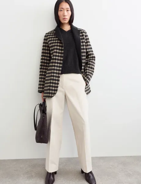 Jaeger Double Faced Pure Wool Checked Reversible Blazer Black Mix