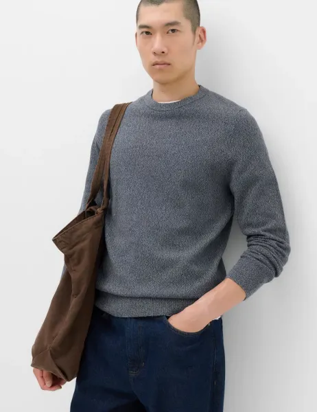 Marks & Spencer Pure Cotton Textured Crew Neck Jumper Blue Mix