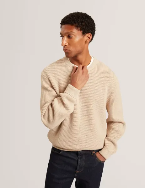 Ted Baker Ribbed Crew Neck Jumper Taupe