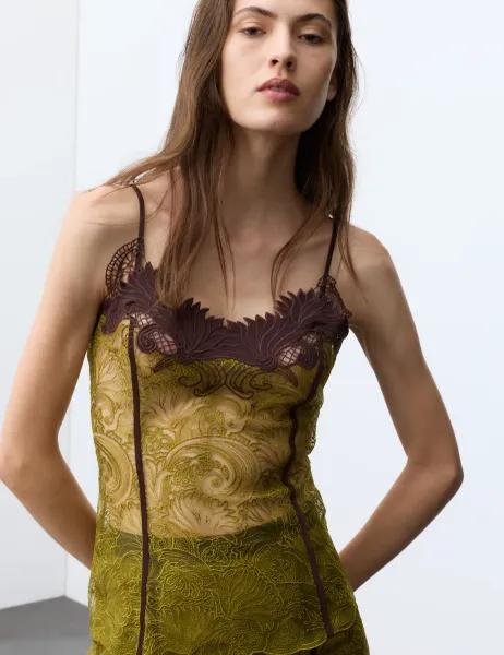 Autograph Embroidered Lace Cami Top Moss