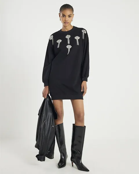 River Island Embellished Sweatshirt Dress