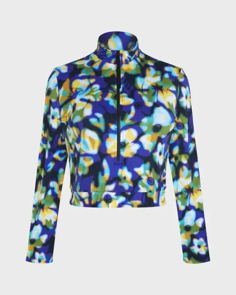 Vilebrequin Women Full Zip Crop Top Rashguard Frangipanier Trouble