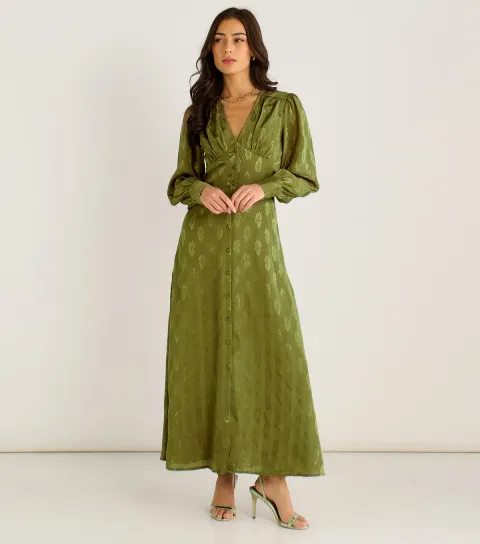 Women's Light Green Floral Satin Maxi Dress