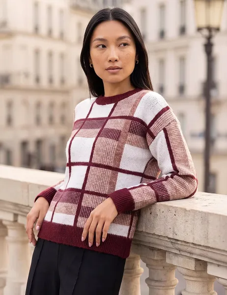 Roman Checked Jumper Burgundy Mix