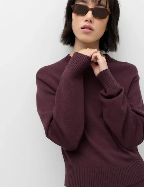Marks & Spencer Crew Neck Fitted Jumper Dark Aubergine