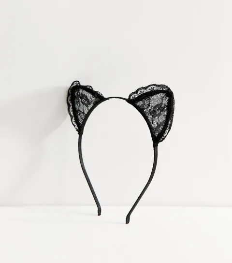 Black Lace Cat Ears Headband