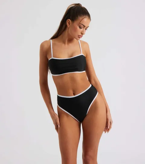 Women's Black Contrast Trim Bikini Bottoms