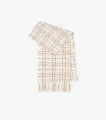 Embellished Check Bouclé Scarf in Natural white