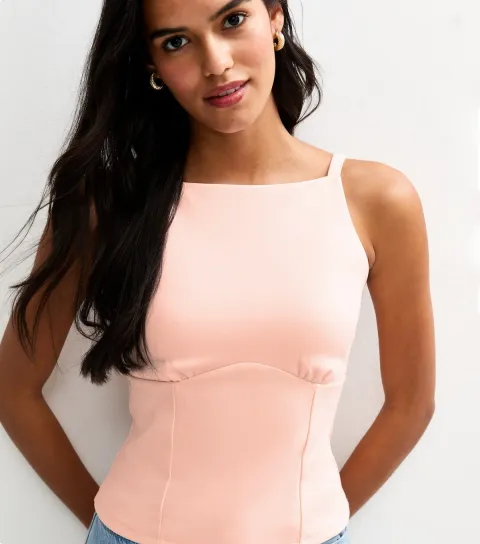 Women's Pink Straight Neck Slim Jersey Cami Top