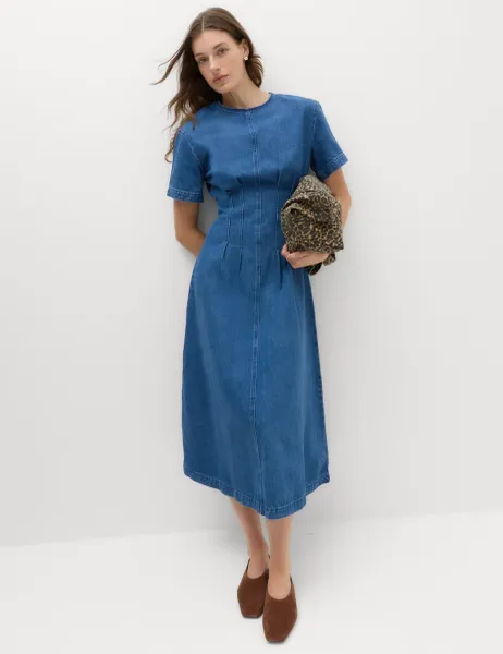 Marks & Spencer Denim Pintuck Midi Column Dress Denim