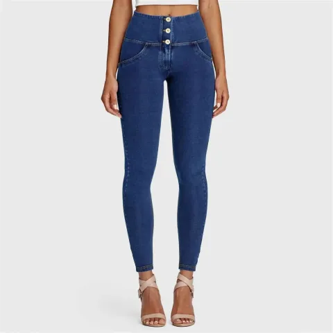 Freddy WRUP Denim - 3 Button High Waisted - Full Length - Dark Blue + Yellow Stitching