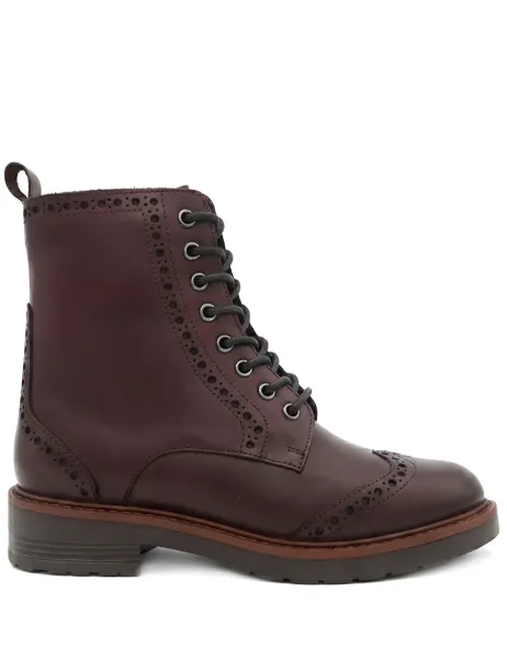 Leather Brogue Detail Ankle Boots Burgundy