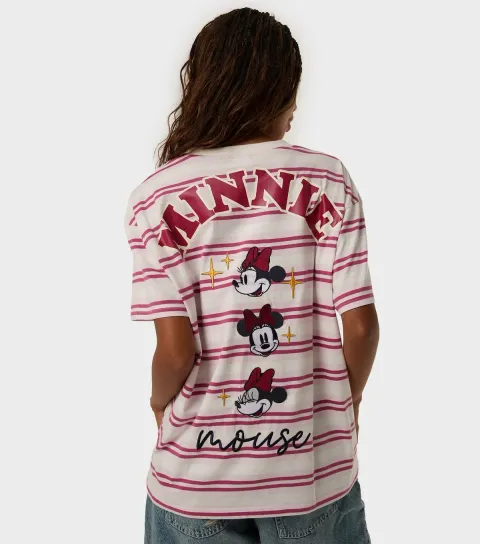 Skinnydip Women's Pink Stripe Minnie Mouse Oversized T-Shirt
