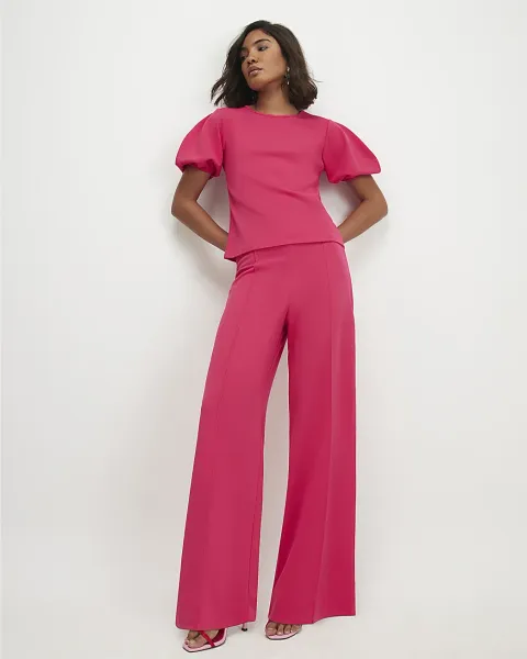 River Island Pintuck Front Wide Leg Trousers