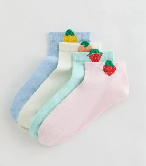 Pack of 4 Pastel Fruit Detail Trainer Socks