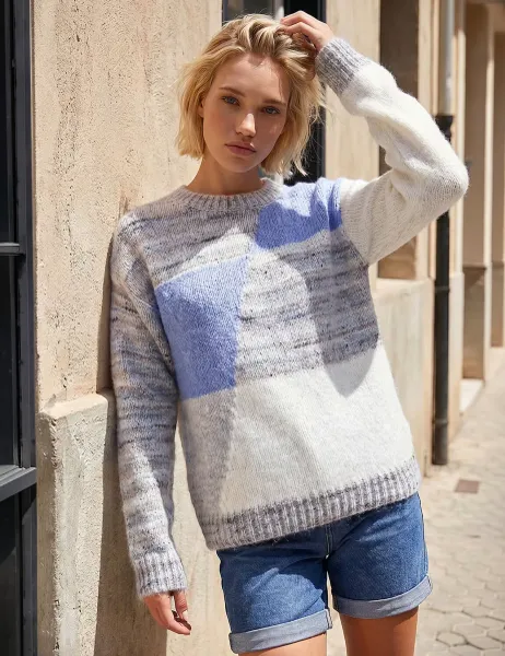 Roman Textured Colour Block Jumper Light Blue Mix