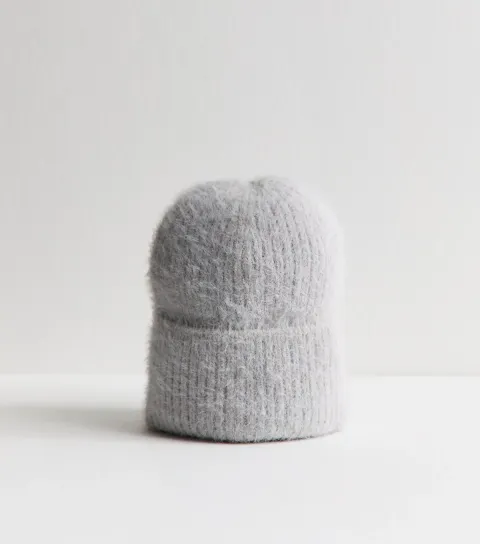 Grey Fluffy Knit Beanie
