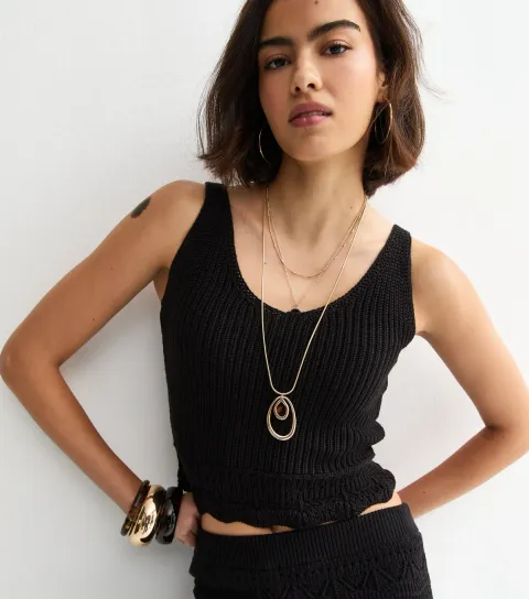 Women's Black Cotton Rich Stitchy-Hem Scoop Neck Vest