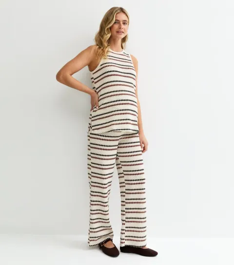 Women's Maternity Cream Soft Touch Multi Stripe Trousers