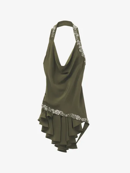 Floral Embroidery Asymmetric Top