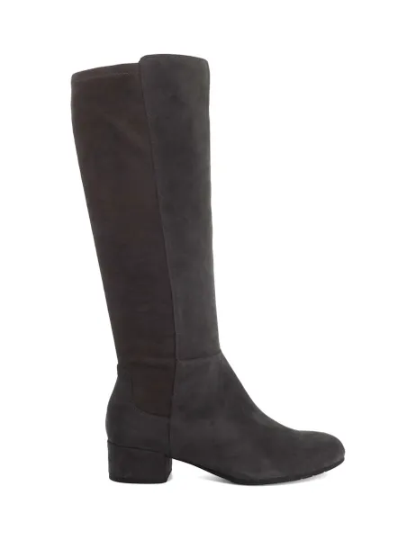 Dune London Wide Fit Suede Block Heel Knee High Boots Dark Grey