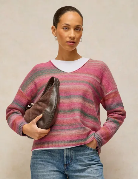 White Stuff Wool Blend Space Dyed V Neck Jumper