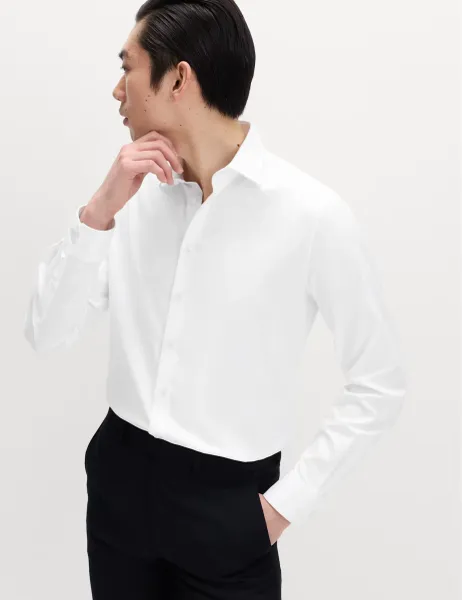 M&S SARTORIAL Slim Fit Luxury Cotton Twill Shirt White