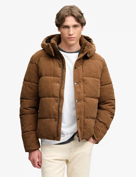 Superdry & Co Corduroy Hooded Puffer Jacker Brown