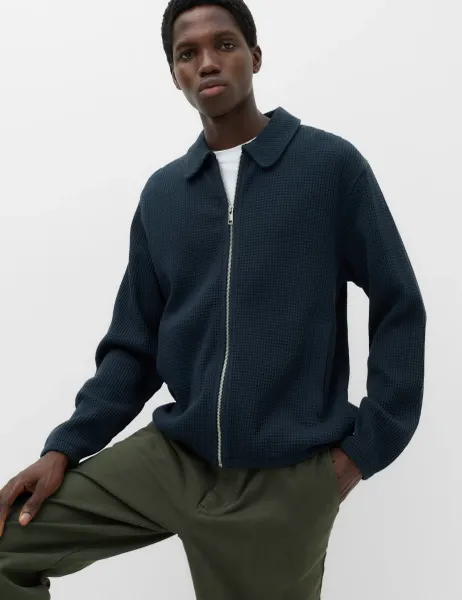 Marks & Spencer Pure Cotton Exploded Waffle Jacket Navy