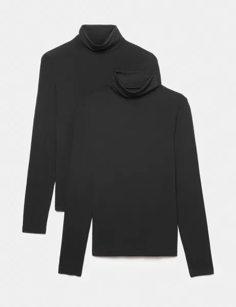 Marks & Spencer 2 Pack Heatgen Thermal Roll Neck Tops Black