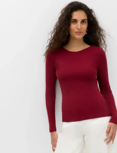 Marks & Spencer Cotton Rich Ribbed Slim Fit Top Claret