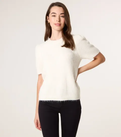 Women's Off White Round Neck Jumper