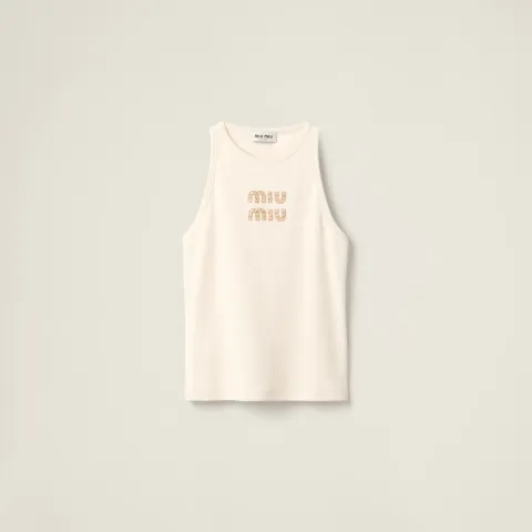 Ribbed jersey top with embroidered logo