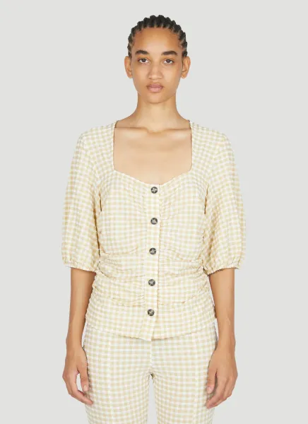 Stretch Seersucker Gathered Blouse
