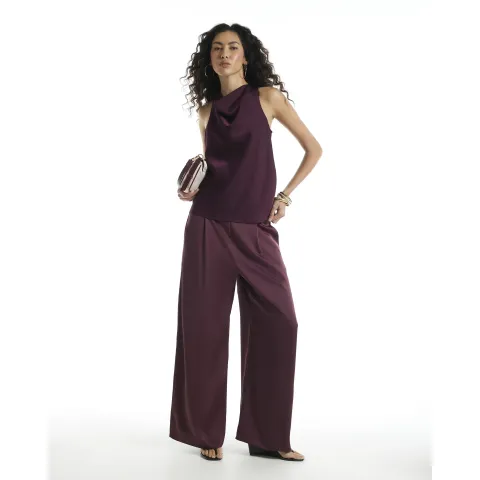 River Island Burgundy Satin Wide Leg Trousers